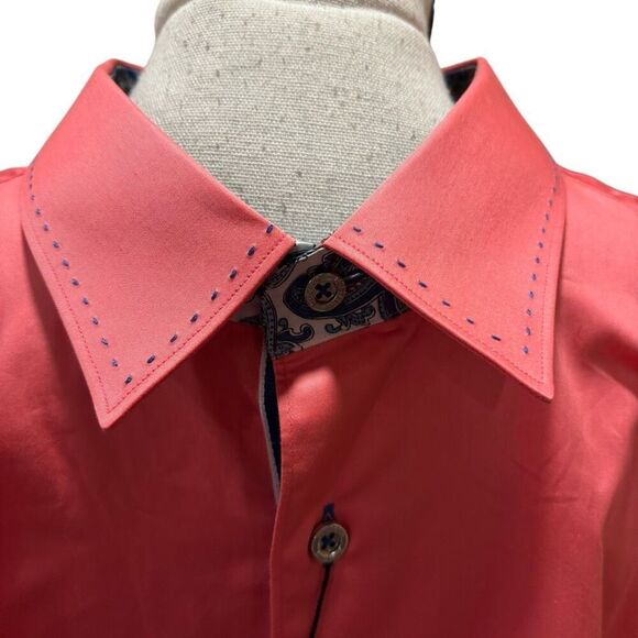 Jared Lang Deep Pink ButtonUp Slim Fit Paisley Contrast Roll Tab Slv 3X NWT $155 - Picture 9 of 16
